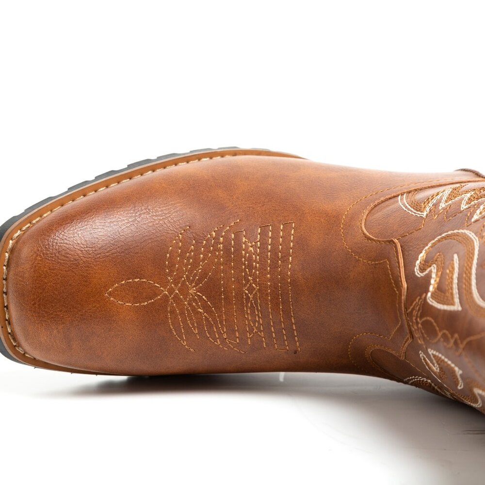 Brown Men's Cowboy Western Embroidered Square Toe Boots - Picture 6 of 7